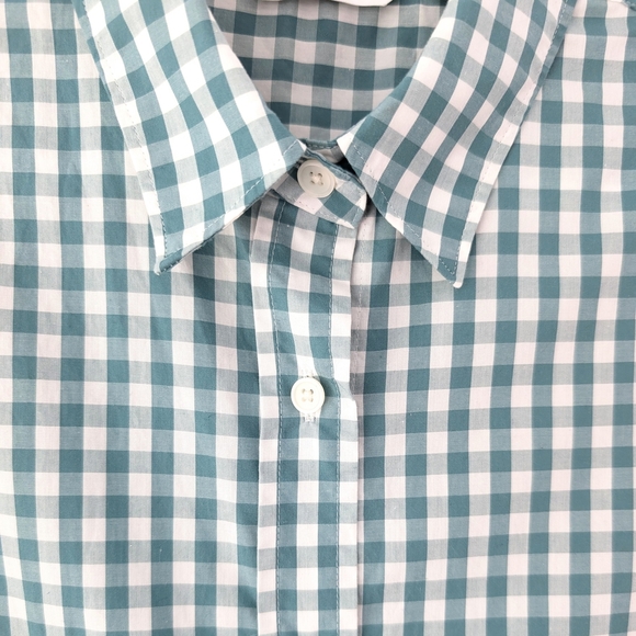 Uniqlo Women's Green Gingham Short Sleeve Button Down Shirt ~ Size Small - Picture 7 of 10